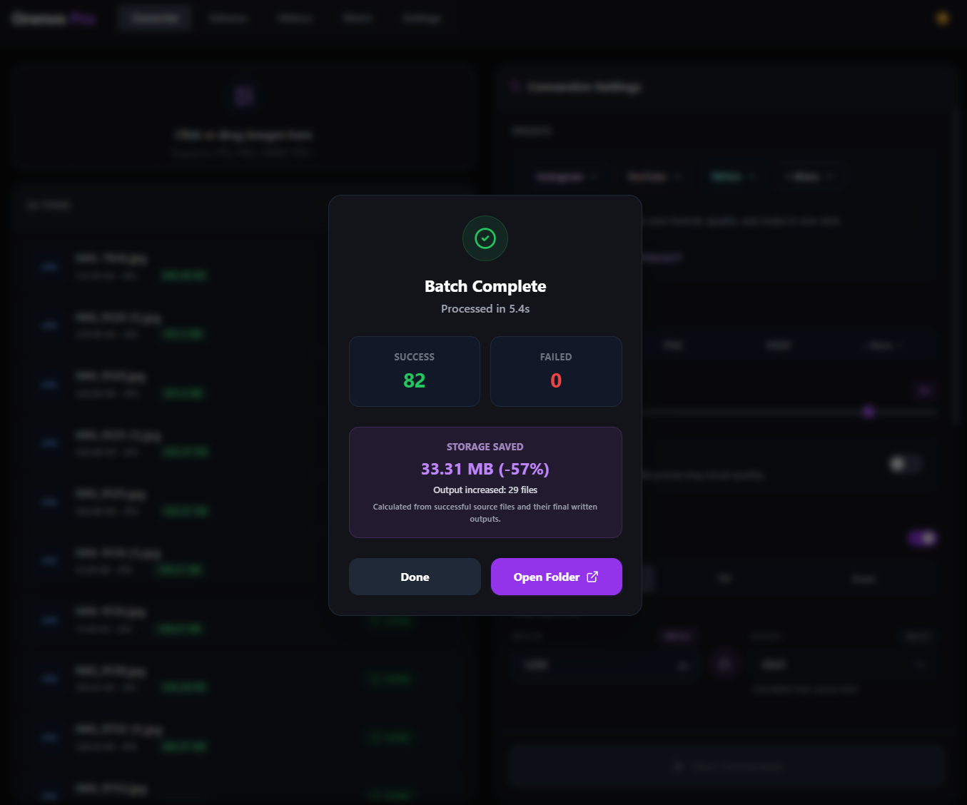 Orenvo Pro completed batch conversion modal